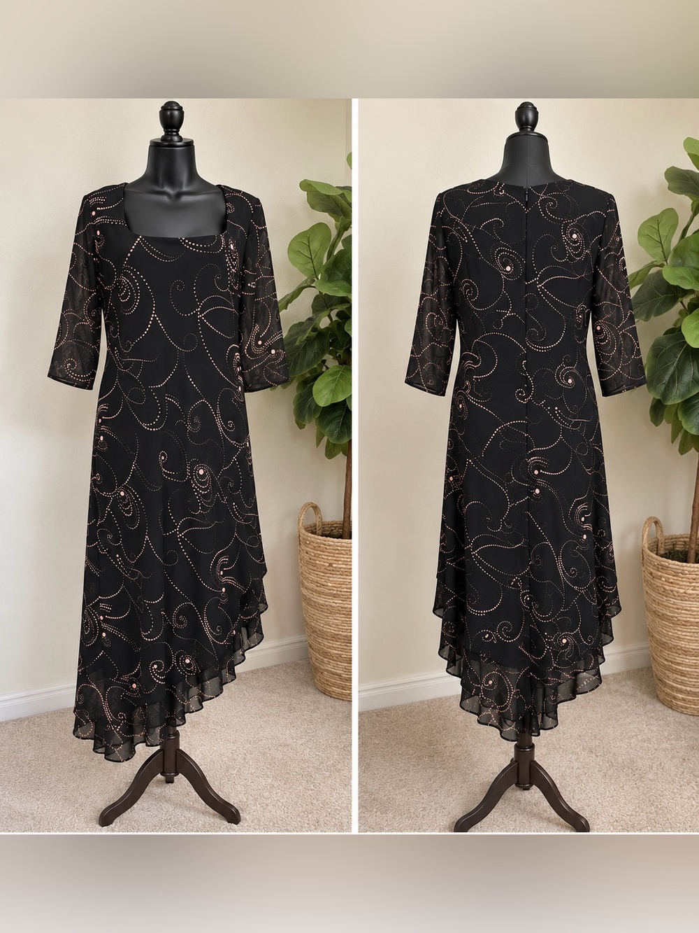 Jessica Howard Woman Black Pink Swirl Asymmetrical Dress Size 14